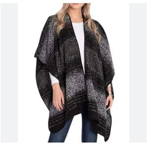 Woolrich Black Grey Warm Soft Cape Shawl Blanket Sweater Size OS